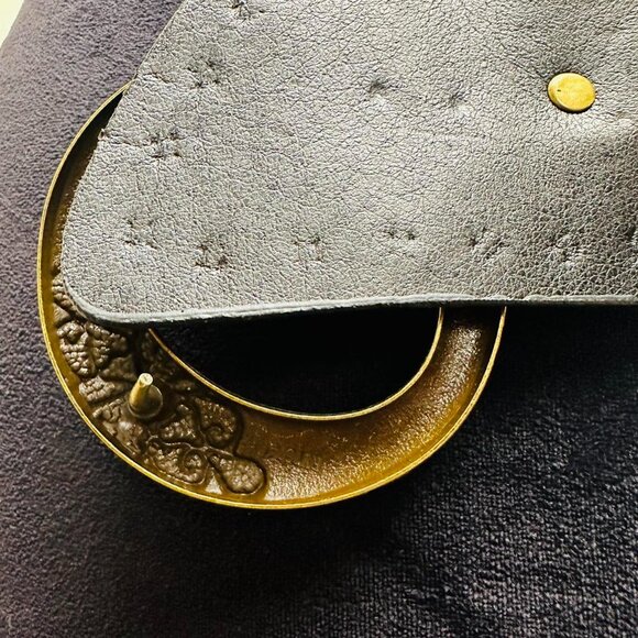 Western style boho Black leather belt with gold buckle - Picture 4 of 4